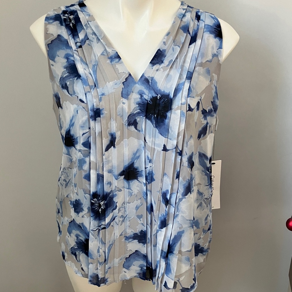 Calvin Klein Blue and White Floral Blouse